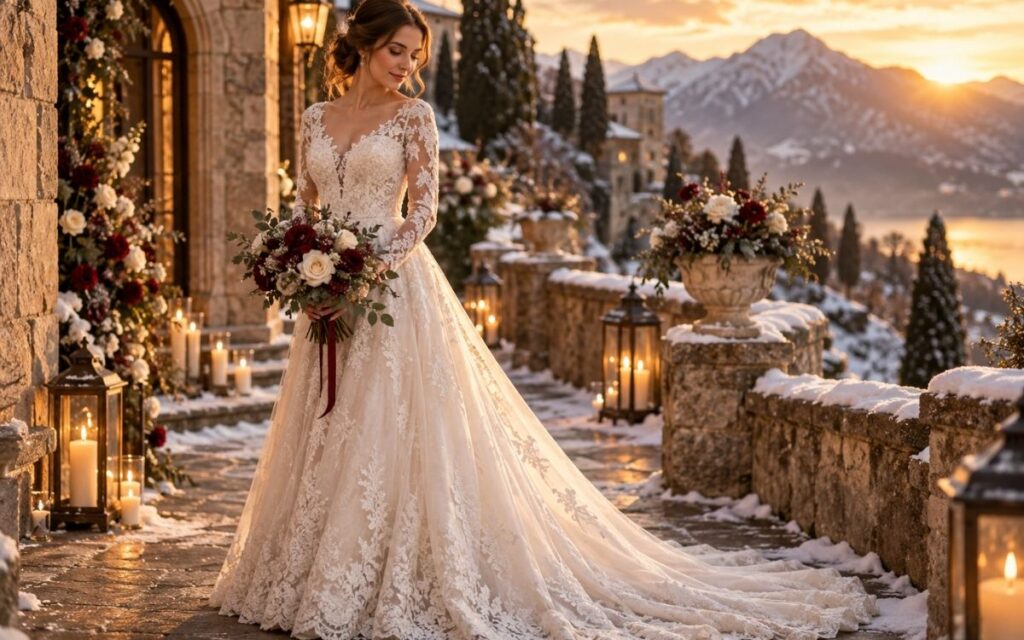 Abito da sposa invernale con maniche lunghe