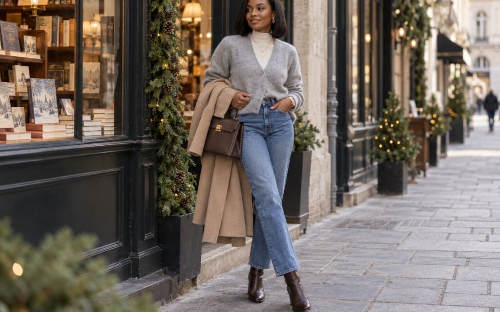 Look con cardigan e jeans