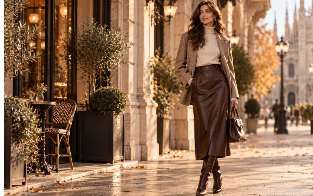 Look con gonna midi in pelle: 6 idee da giorno e da sera