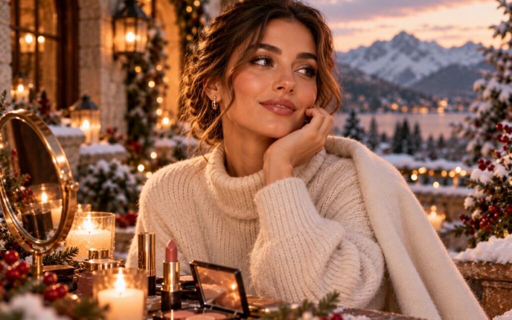 Trucco nude luminoso in inverno